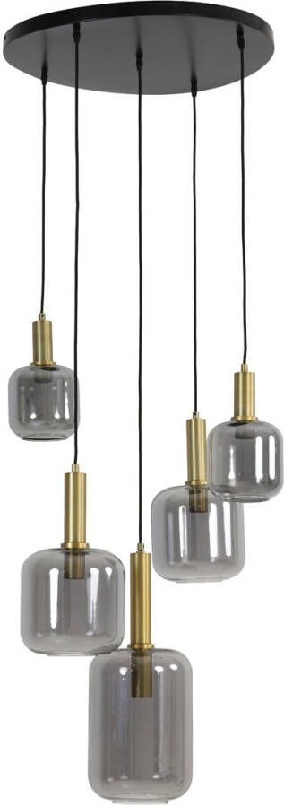 Light & Living Light&living Hanglamp 5L Ø66x80 cm LEKAR antiek brons+smoke glas - Foto 2