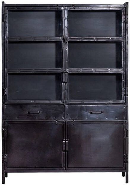 Eleonora Industriële opbergkast 'Steel' met 4 deuren kleur zwart