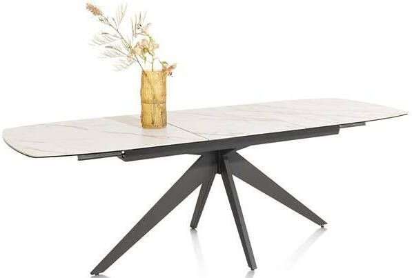 Padova uitschuiftafel 180 (+ 60cm) x 90 cm keramiek op glas wit