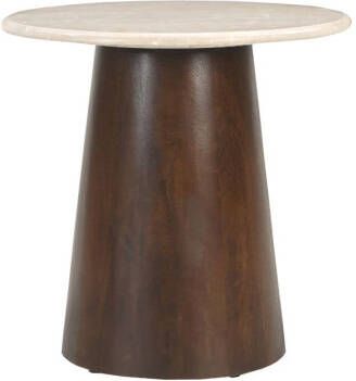 Brix Ronde Bijzettafel Bottecino Marmer en mangohout 45cm Beige