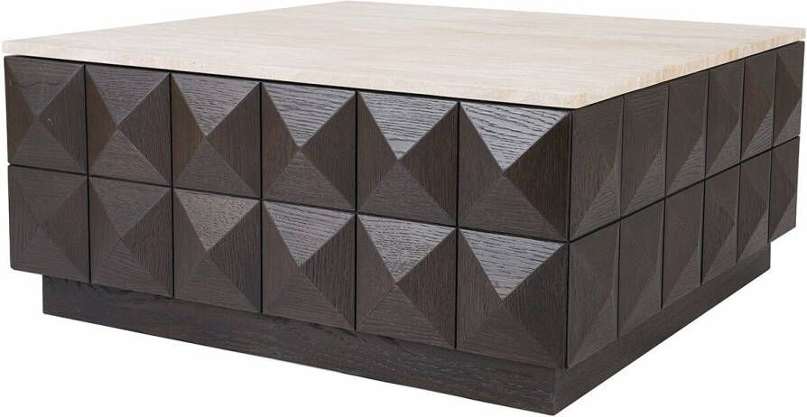 Richmond Interiors Richmond Salontafel Claremont Eiken en travertin 90 x 90cm Bruin Vierkant