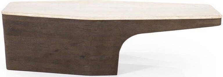 Eleonora Salontafel Luna Mangohout en travertin 128 x 63cm Bruin Organisch