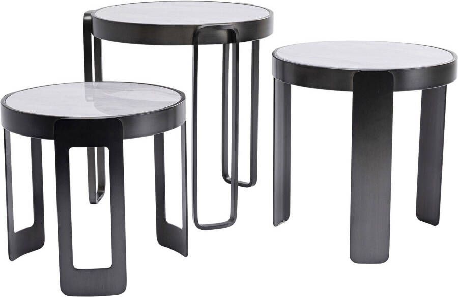 Kare Design Perelli Black Bijzettafel Set Van 3 Glas En Metaal