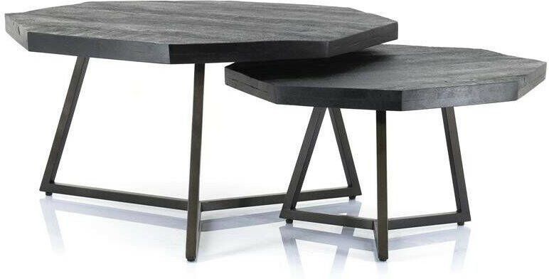 By-Boo Salontafel Octagon Mangohout Set van 2 stuks Zwart