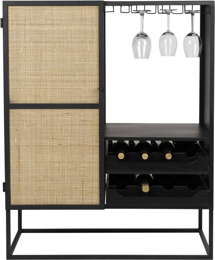 Housecraft Living Housecraft Guuji Wijnkast Drankkast Barkast Laag Rotan Metaal Zwart