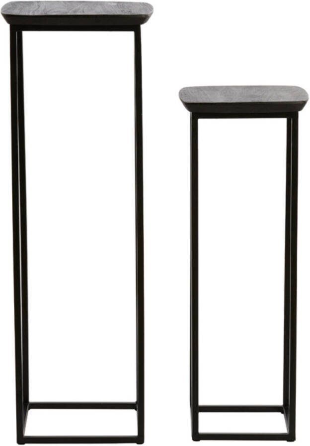 Light & Living Zuil Quenza Acaciahout Set van 2 stuks Zwart