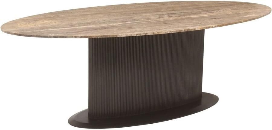 Richmond Interiors Richmond Ovale Eettafel Russo Travertin en brass 235 x 110cm Bruin Ovaal