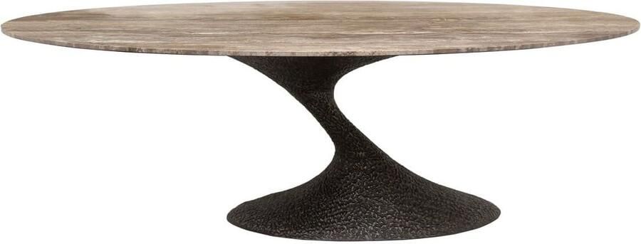Richmond Interiors Richmond Ovale Eettafel Russo Travertin en brass 235 x 110cm Bruin Ovaal