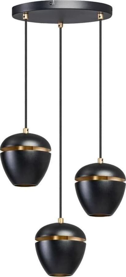ETH verlichting | ETH Claire Hanglamp 3xE27 Zwart+goud 3xkap 15cm + 3x2 Meter Zwart Stof Kabel | Woonaccessoires | Hanglamp