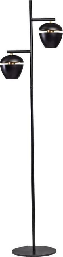 ETH verlichting | ETH Claire Vloerlamp 2xE27 Zwart+goud Aan Uit Op Stang H165cm 2xkap 15cm | Woonaccessoires | Vloerlamp