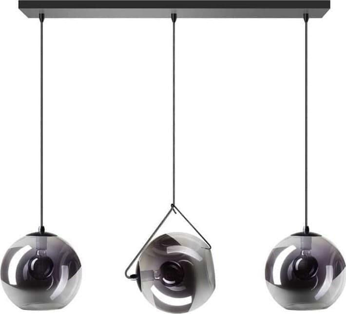 ETH verlichting | ETH Orb Balk Hanglamp 3x E27 Smoke Glas 25cm Zwart 90cm | Woonaccessoires | Hanglamp