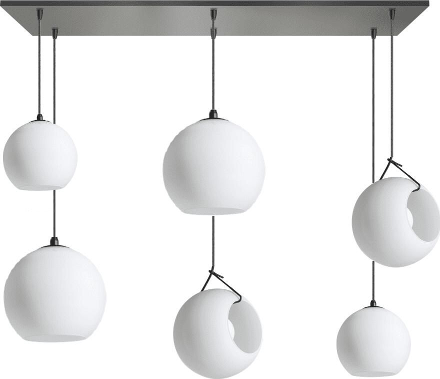 ETH verlichting | ETH Orb Balk Hanglamp 6x E27 Opaal Glas 2x20+25cm+30cm Glas Zwart 130x30cm (BESTAAT UIT 2 DOZEN) | Woonaccessoires | Hanglamp