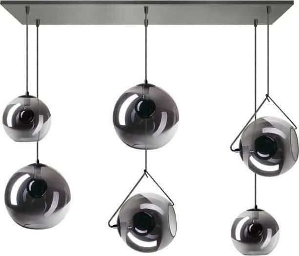 ETH verlichting | ETH Orb Balk Hanglamp 6x E27 Smoke Glas 2x20+25cm+30cm Glas Zwart 130x30cm (BESTAAT UIT 2 DOZEN) | Woonaccessoires | Hanglamp