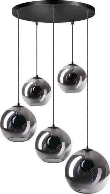 ETH verlichting | ETH Orb Hanglamp 5x E27 Smoke mirror Glas 2x20-2x25-30cm Zwart 50cm Ronde Plaat Kabel 3.5 Meter | Woonaccessoires | Hanglamp