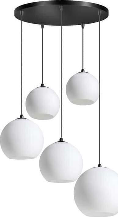 ETH verlichting | ETH Orb Opal Hanglamp 5x E27 Opaal Glas 2x20-2x25-30cm Zwart 50cm Ronde Plaat Kabel 3.5 Meter | Woonaccessoires | Hanglamp