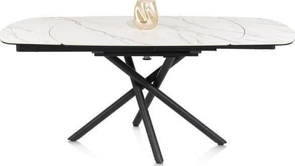 Henders en Hazel | Henders en Hazel | Preston uitschuiftafel 120 (+ 2 x 30) x 90 cm centrale poot keramiek op glas wit | Eettafels |