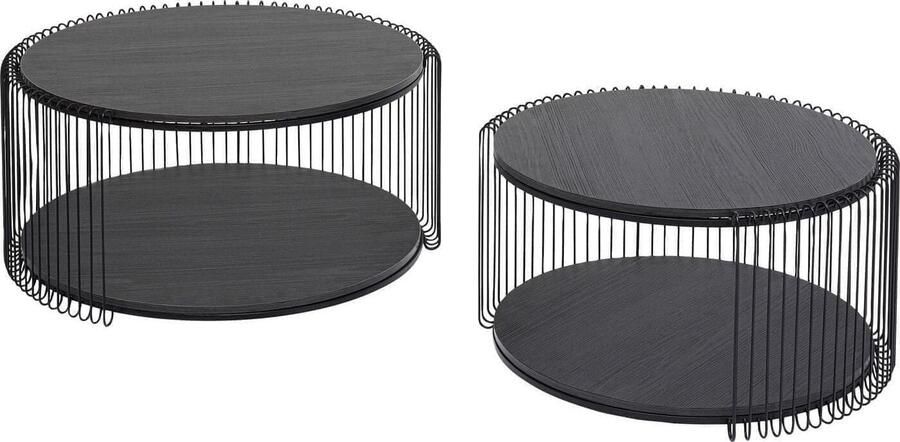 Kare Design | Salontafel Wire Double Black Wood set 2 | Woonkamertafels | Salontafel
