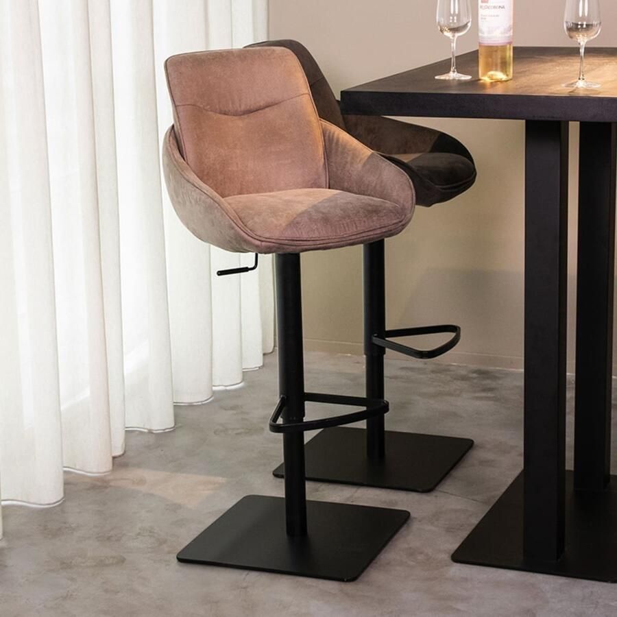 LABEL51 | Barkruk Beauty Taupe Micro Suede Gaslift | Zitmeubels eetkamer | Barstoel