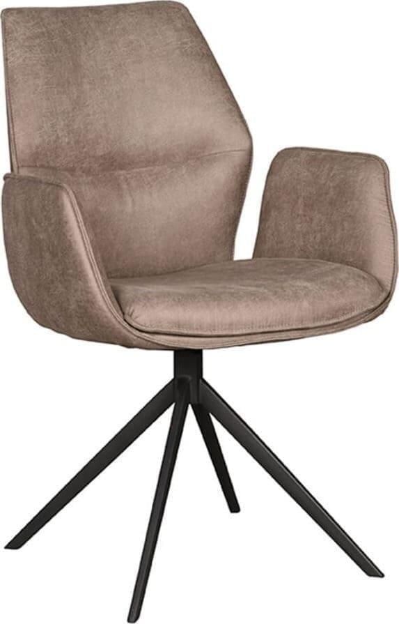LABEL51 | Eetkamerstoel Mellow Taupe Micro Suede Zwart Onderstel | Zitmeubels eetkamer | Armstoel