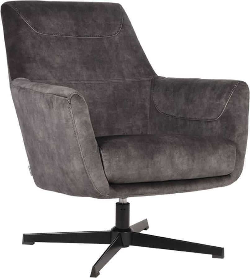 LABEL51 | Fauteuil Toby Antraciet Velours | Zitmeubels woonkamer | Draaifauteuil