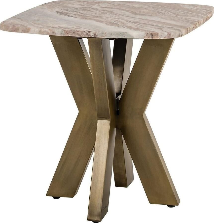 Richmond Interiors Richmond Bijzettafel Bottega Marmer en brass 55 x 55cm Wit Vierkant