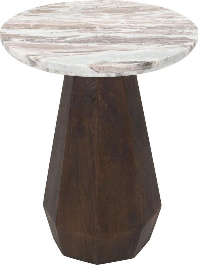 Richmond Interiors Richmond Ronde Bijzettafel Oberoy Marmer en mangohout 45cm Bruin
