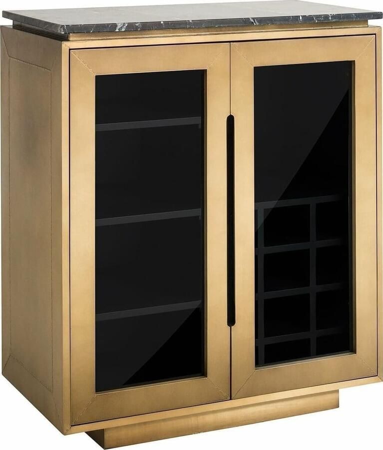 Richmond Interiors Richmond Wijnkast Finsbury Brass en marmer 101 x 87cm Goud