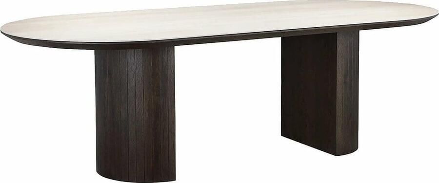 Richmond Interiors Richmond Ovale Eettafel Ritz Travertin en eiken 240 x 110cm Bruin Ovaal