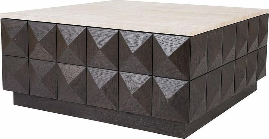 Richmond Interiors Richmond Salontafel Claremont Eiken en travertin 90 x 90cm Bruin Vierkant