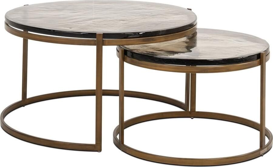 Richmond Interiors Richmond Ronde Salontafel Cleo Gegoten glas en ijzer Set van 2 stuks Goud