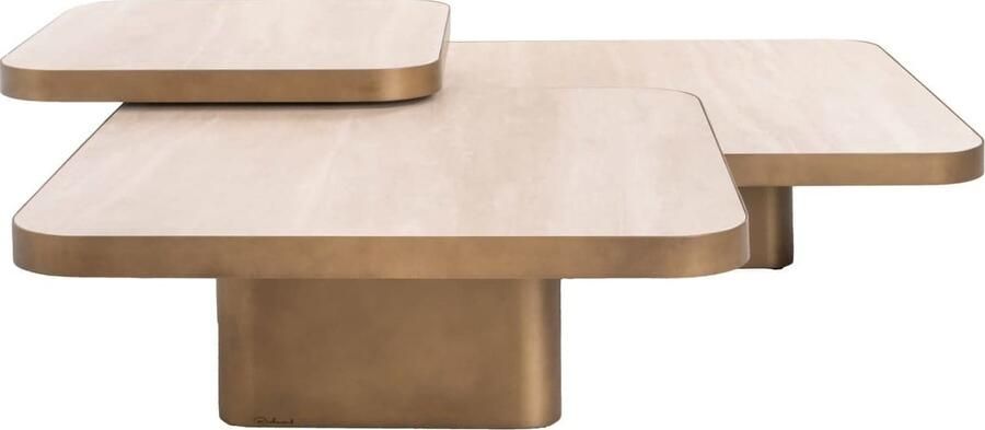 Richmond Interiors Richmond Salontafel Cumulus Keramiek Glas en ijzer Set van 3 stuks Beige Vierkant