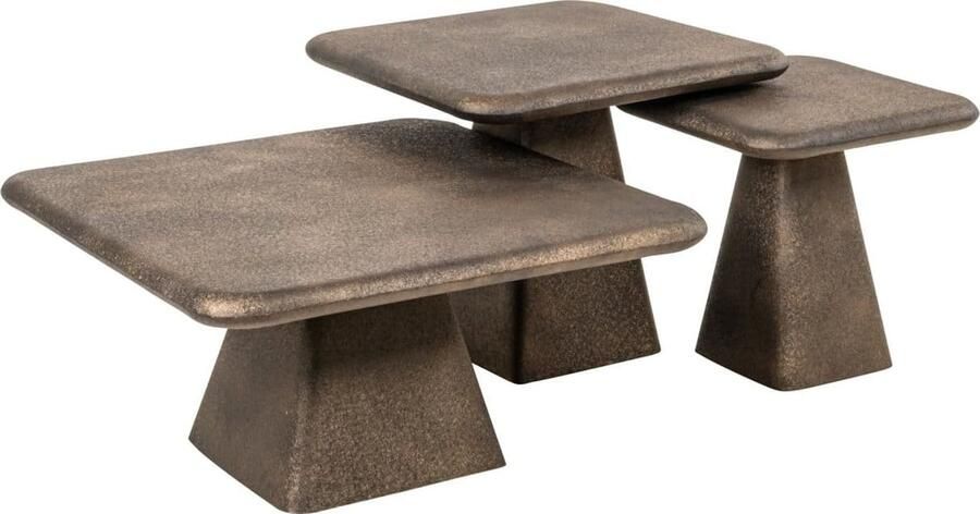 Richmond Interiors Richmond Salontafel Marlie Set van 3 stuks Goud Vierkant