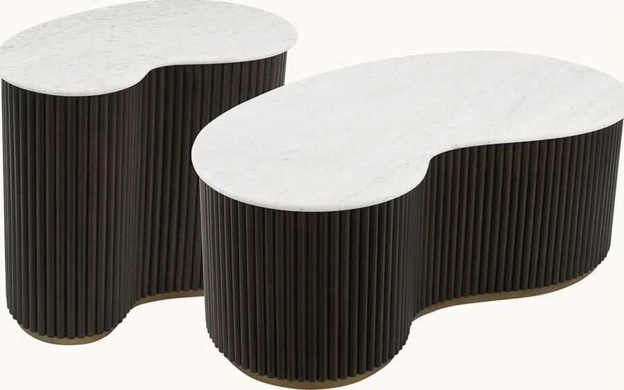 Richmond Interiors Richmond Organische Salontafel Mayfield Mangohout en marmer Set van 2 stuks Bruin