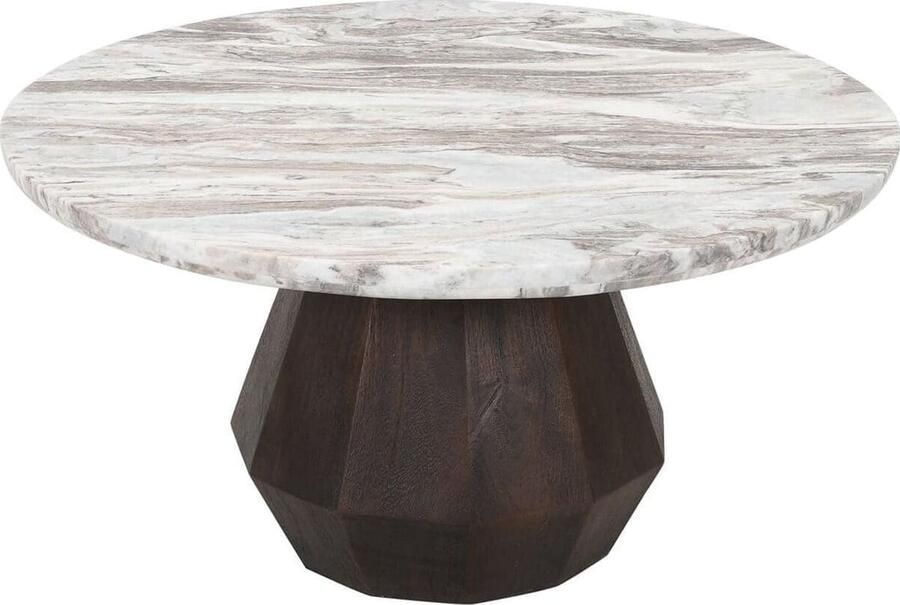 Richmond Interiors Richmond Ronde Salontafel Oberoy Marmer en mangohout 80cm Bruin