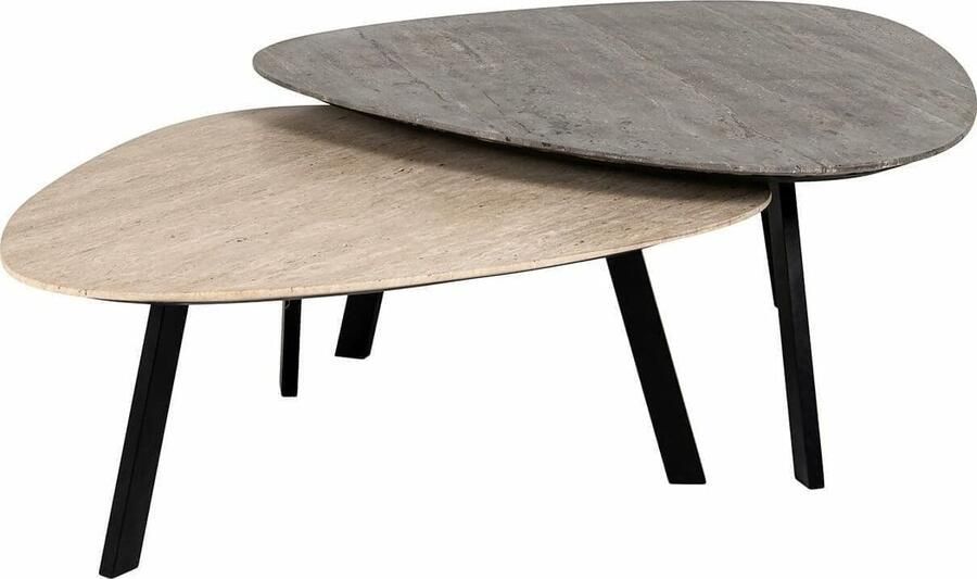 Richmond Interiors | Salontafel Spencer set van 2 beige grey travertine | Woonkamertafels | SalontafelSalontafelset