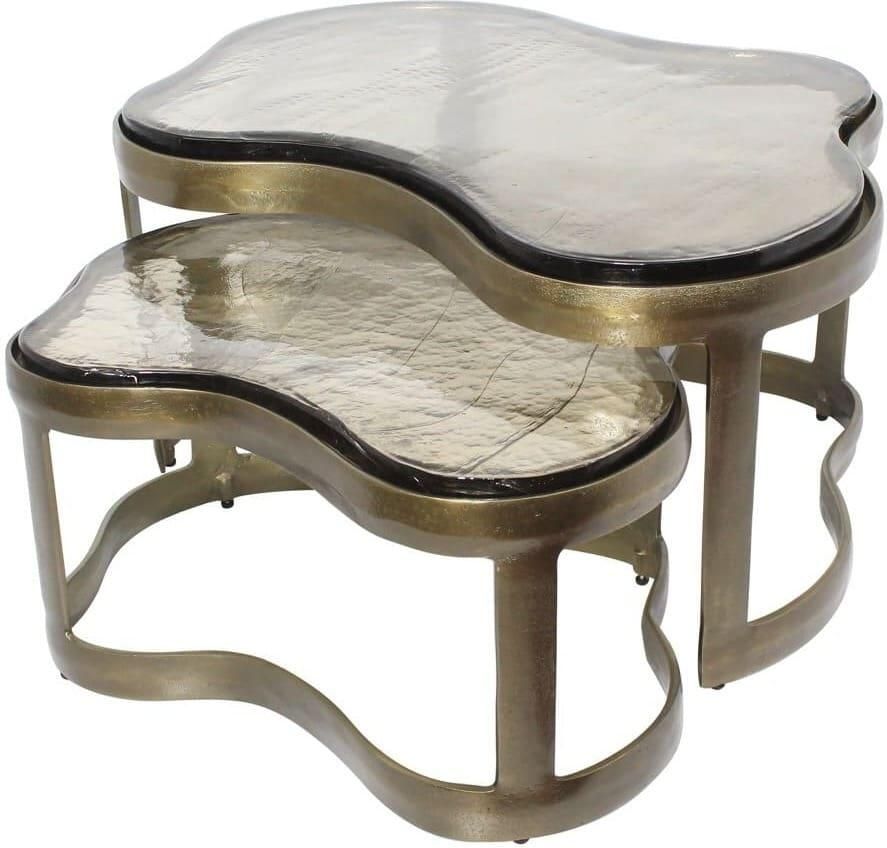 Richmond Interiors Richmond Organische Salontafel Fairfield Glas en Brass Antique Set van 2 stuks Goud