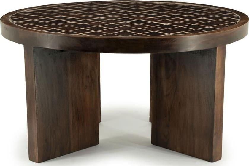 By-Boo Ronde Salontafel TiledUp Keramiek en mangohout 70cm Bruin