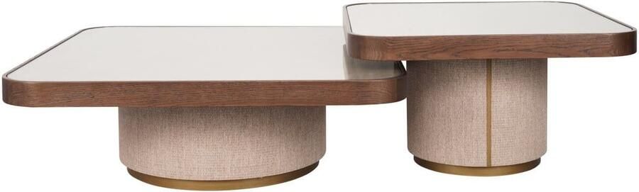 Richmond Interiors Richmond Salontafel Willox Linnen en eiken Set van 2 stuks Bruin Vierkant