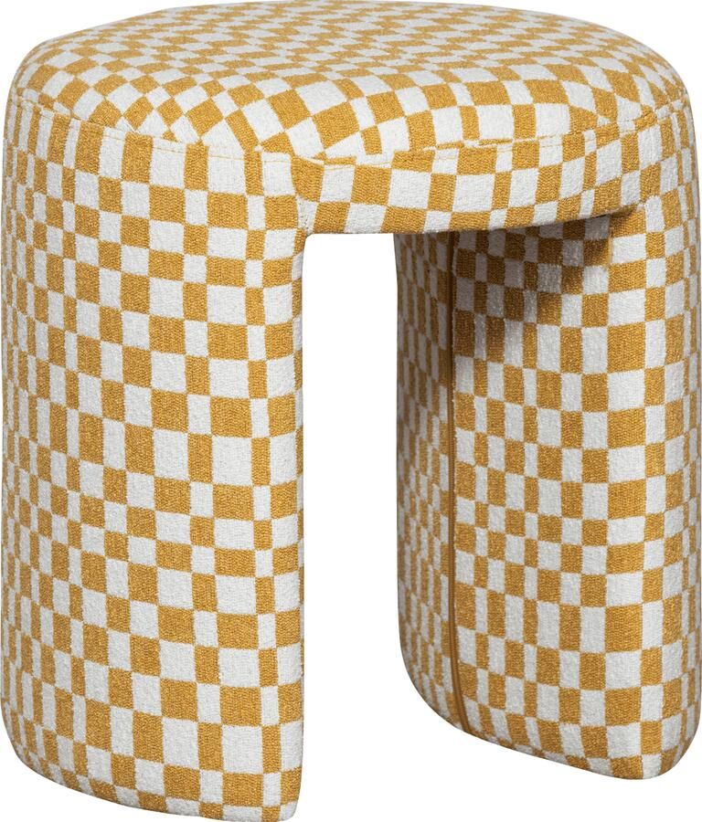 WOOOD | Charlie gestoffeerde kruk ruit dessin geel | Woonaccessoires | Krukje
