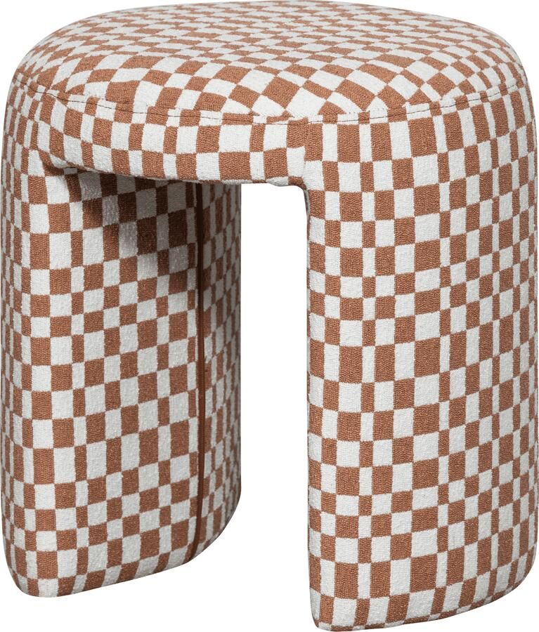 WOOOD | Charlie gestoffeerde kruk ruit dessin oranje | Woonaccessoires | Krukje