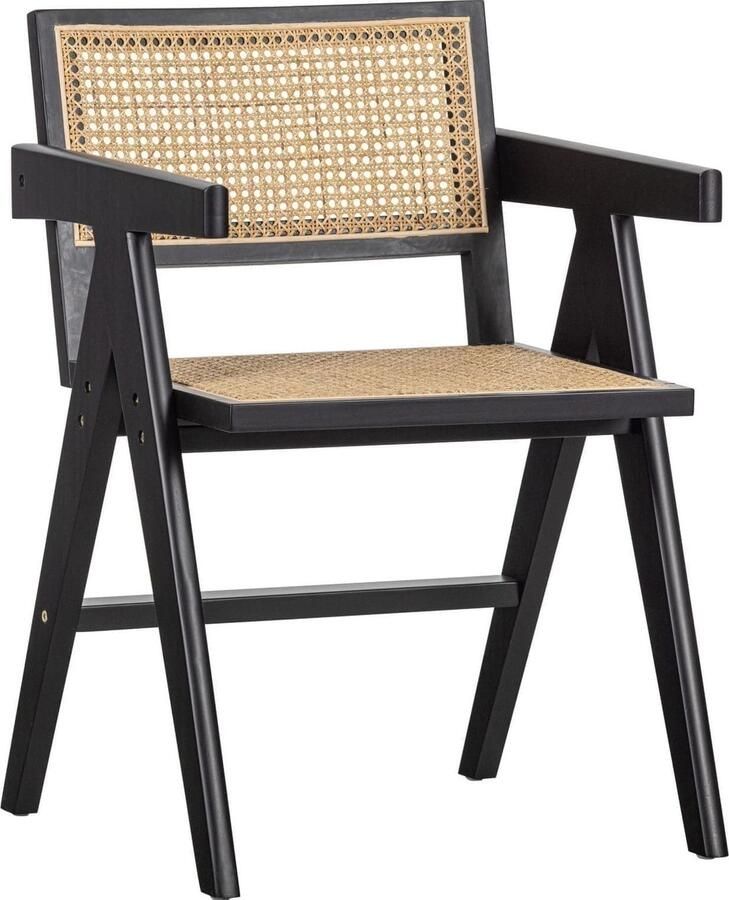 WOOOD Exclusive | Gunn Eetkamerstoel Rattan Hout Zwart | Zitmeubels eetkamer | Armstoel