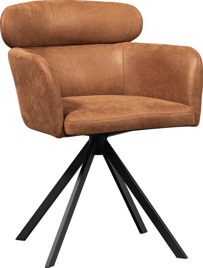 WOOOD | Fenne draaibare eetkamerstoel leerlook cognac | Zitmeubels eetkamer | Armstoel