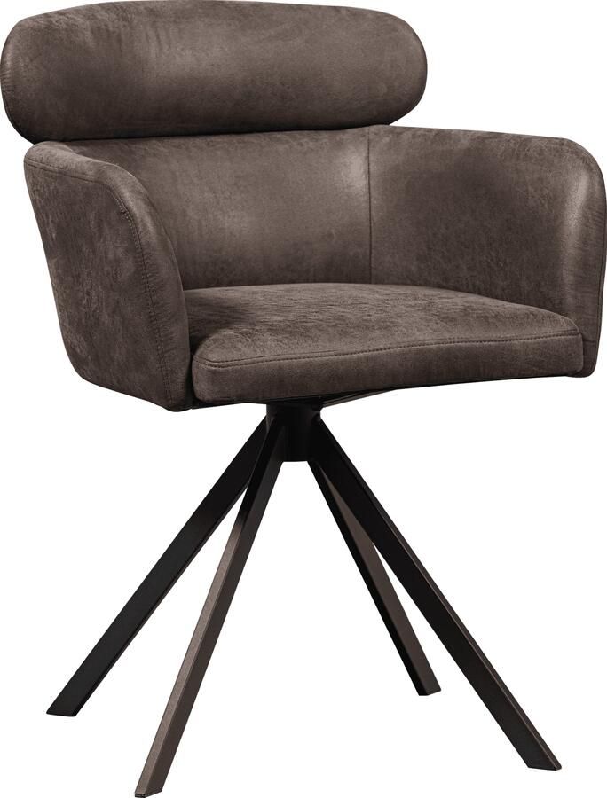 WOOOD | Fenne draaibare eetkamerstoel leerlook zwart grijs | Zitmeubels eetkamer | Armstoel - Foto 2