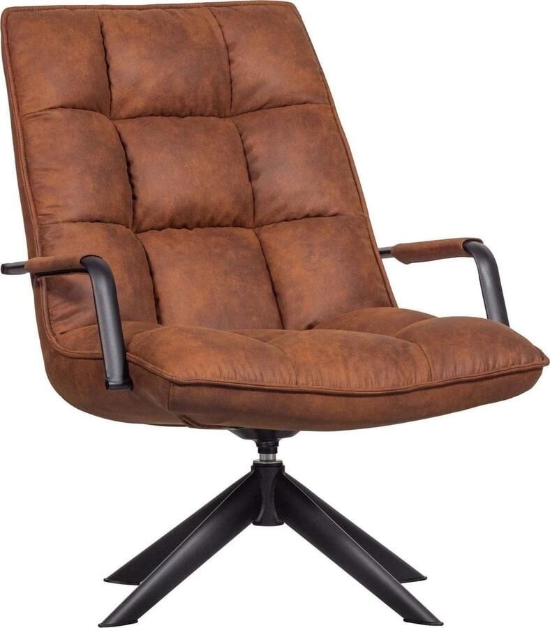 WOOOD | Jouke Draaifauteuil + Armleuning Kunstleer Cognac | Zitmeubels woonkamer | Draaifauteuil