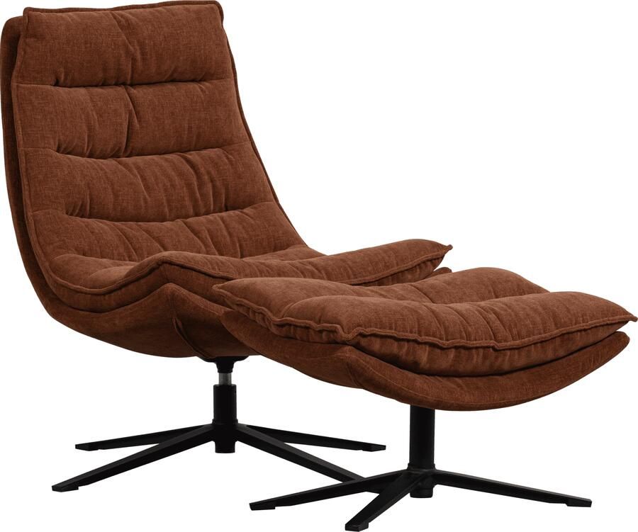 WOOOD | Kube draaifauteuil met hocker bruin | Zitmeubels woonkamer | Draaifauteuil