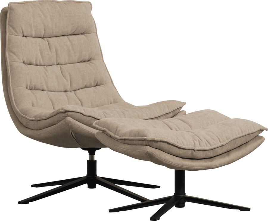 WOOOD | Kube draaifauteuil met hocker naturel | Zitmeubels woonkamer | Draaifauteuil