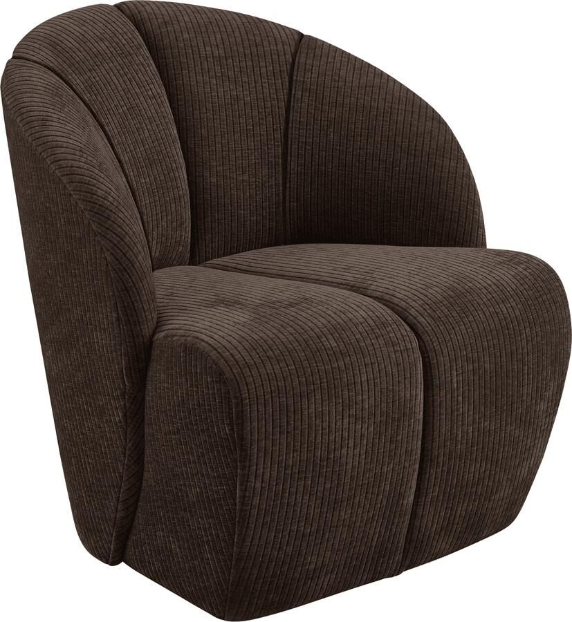 WOOOD | Mojo draaifauteuil geweven ribstof bruin | Zitmeubels woonkamer | Draaifauteuil