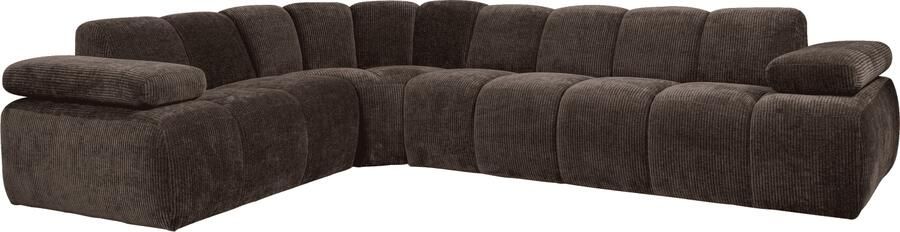 WOOOD | Mojo hoekbank links geweven ribstof bruin | Zitmeubels woonkamer | HoekbankModulaire banken