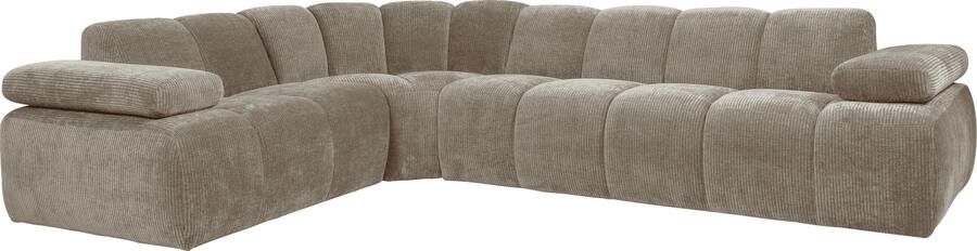 WOOOD | Mojo hoekbank links geweven ribstof donker zand | Zitmeubels woonkamer | HoekbankModulaire banken