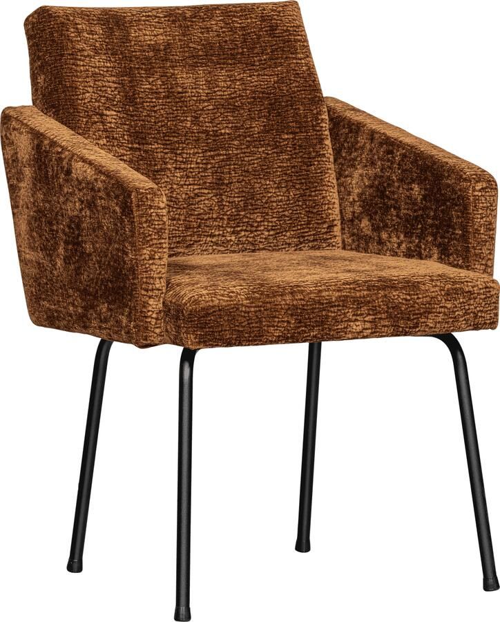 WOOOD | Mount eetkamerstoel met armleuning 3d chenille midden bruin | Zitmeubels eetkamer | Armstoel